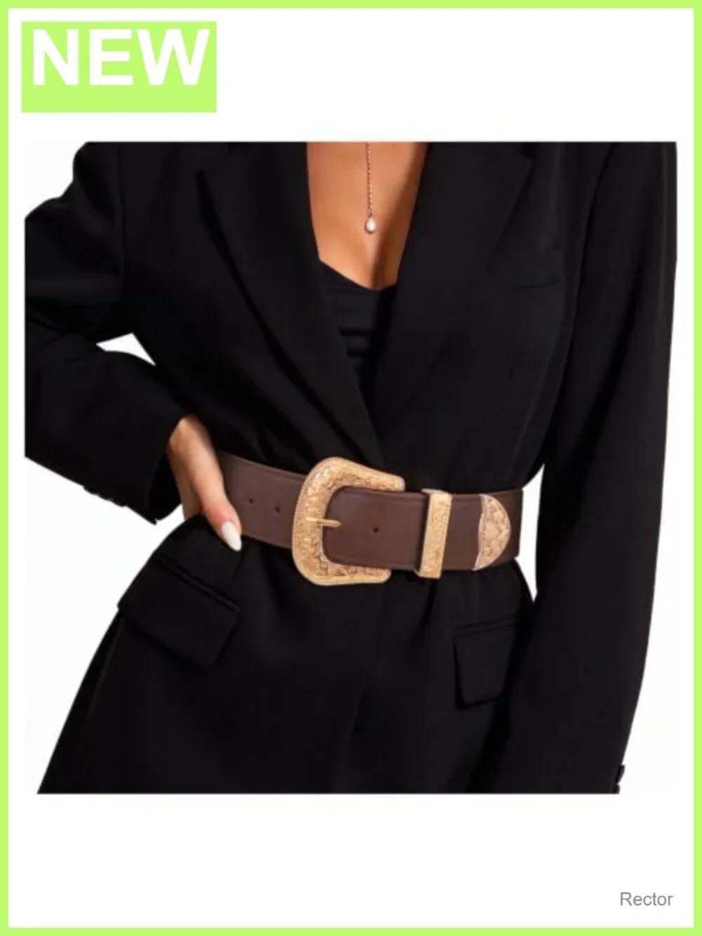 Women's Wide Elastic Waist Belt Faux Leather Western Gold Buckle